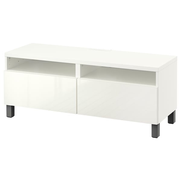 BESTÅ - BESTÅ TV bench with drawers, white/Selsviken/Stubbarp dark grey, 120x42x48 cm