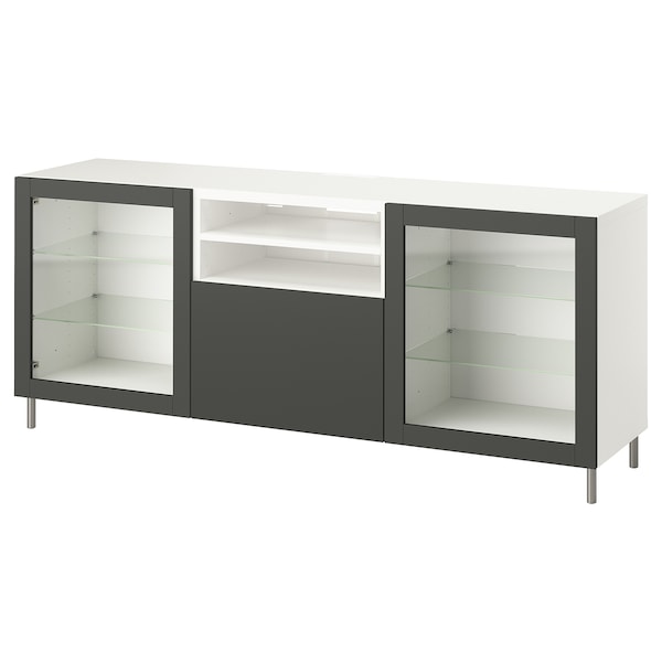 BESTÅ - TV bench with drawers, white Sindvik/Lappviken dark grey, 180x42x74 cm