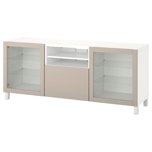 BESTÅ - BESTÅ TV bench with drawers, white Sindvik/Lappviken/Stubbarp light grey/beige, 180x42x74 cm