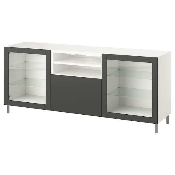 Ikea BESTÅ - TV bench with drawers, white Sindvik/Lappviken/Stubbarp dark grey, 180x42x74 cm