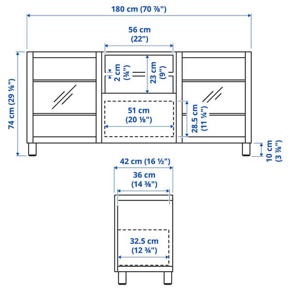 BESTÅ TV bench with drawers, white/Smeviken/Kabbarp white clear glass, 180x42x74 cm