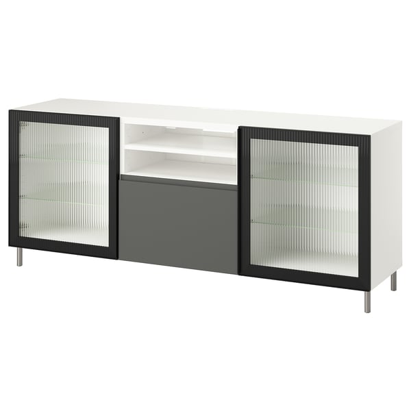 BESTÅ - BESTÅ TV bench with drawers, white Västerviken/Fällsvik anthracite, 180x42x74 cm
