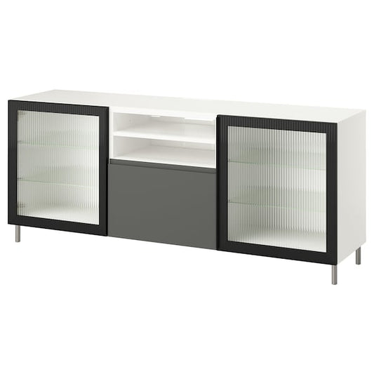 BESTÅ - TV bench with drawers, white Västerviken/Fällsvik anthracite, 180x42x74 cm