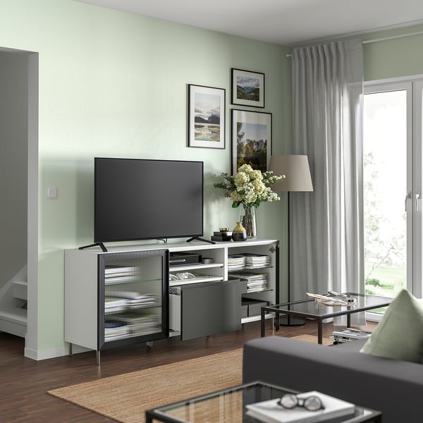 BESTÅ - BESTÅ TV bench with drawers, white Västerviken/Fällsvik anthracite, 180x42x74 cm