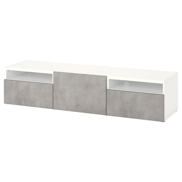 BESTÅ - BESTÅ TV bench with drawers and door, white/Kallviken light grey, 180x42x39 cm