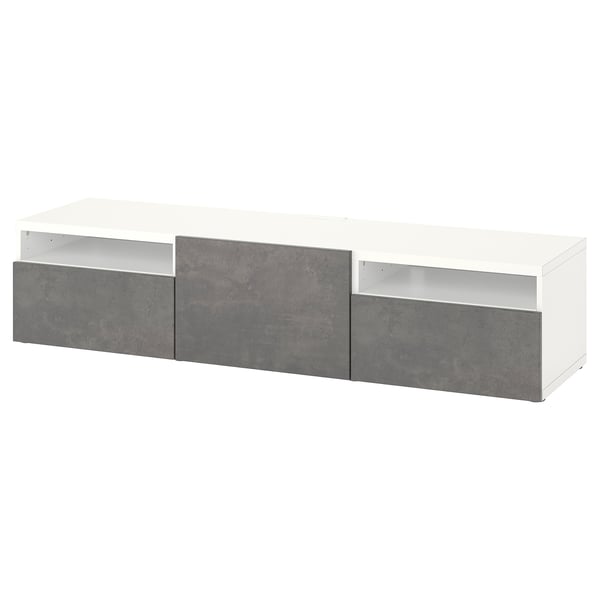 BESTÅ - BESTÅ TV bench with drawers and door, white/Kallviken dark grey, 180x42x39 cm
