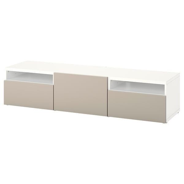 BESTÅ - BESTÅ TV bench with drawers and door, white/Lappviken light grey/beige, 180x42x39 cm