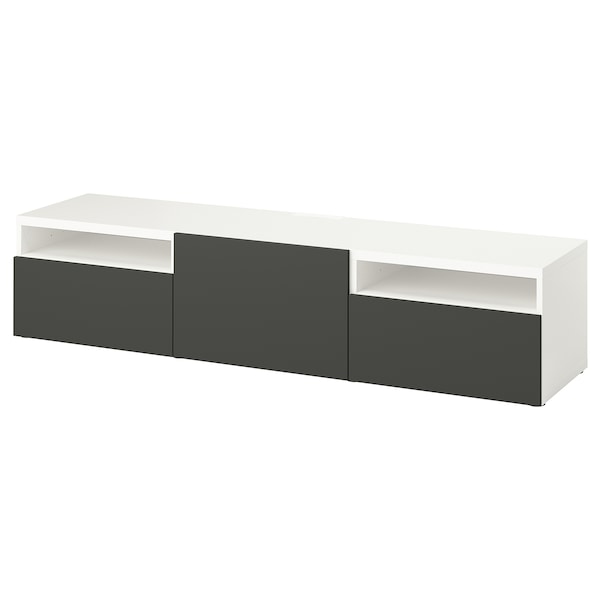 BESTÅ - TV bench with drawers and door, white/Lappviken dark grey, 180x42x39 cm