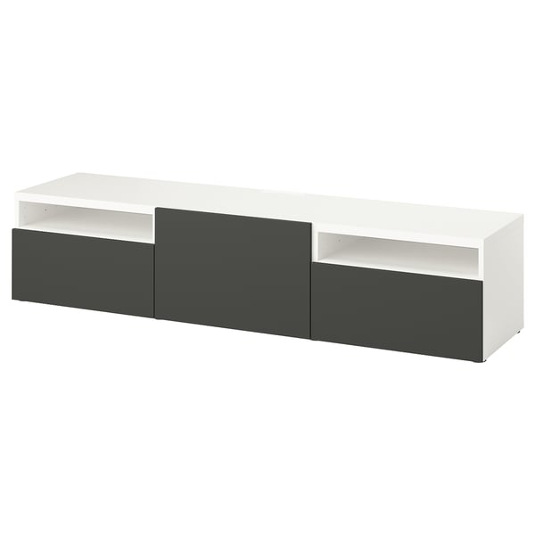BESTÅ - BESTÅ TV bench with drawers and door, white/Lappviken dark grey, 180x42x39 cm