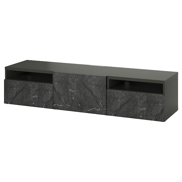 BESTÅ - TV bench with drawers and door, dark grey/Bergsviken black, 180x42x39 cm