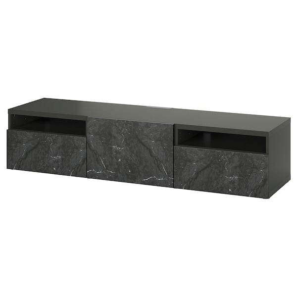 Ikea BESTÅ - TV bench with drawers and door, dark grey/Bergsviken black, 180x42x39 cm