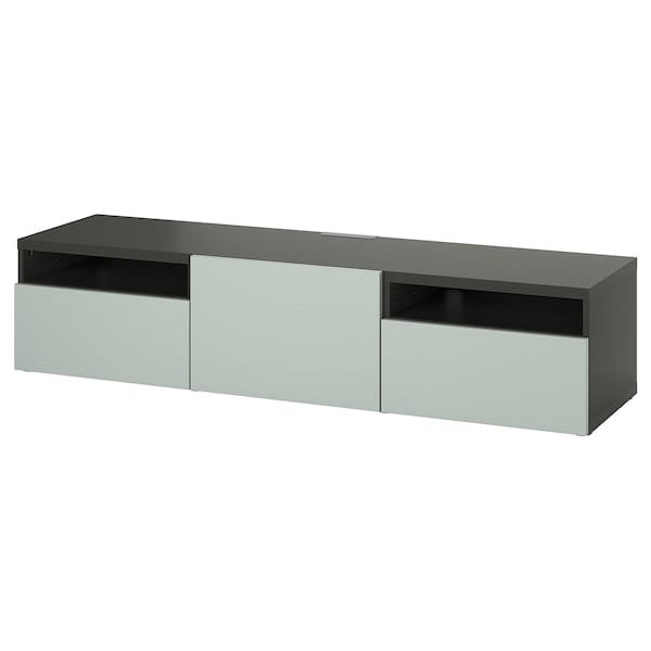 Ikea BESTÅ - TV bench with drawers and door, dark grey/Hjortviken pale grey-green, 180x42x39 cm