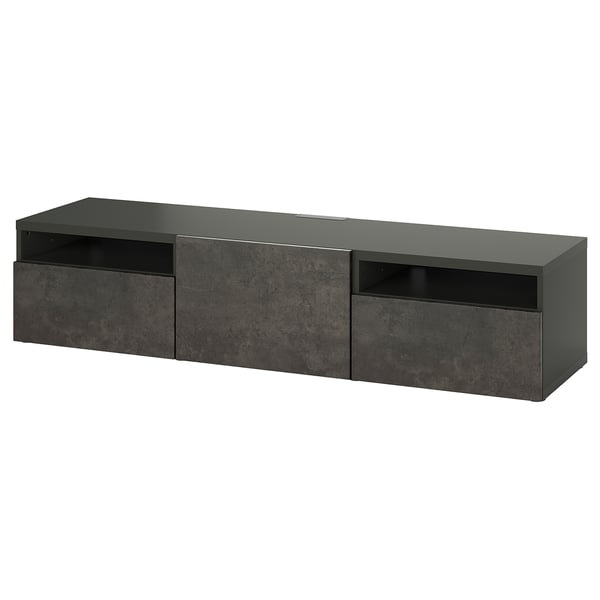 BESTÅ - BESTÅ TV bench with drawers and door, dark grey/Kallviken dark grey, 180x42x39 cm