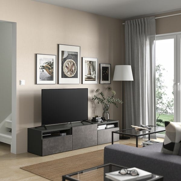 Ikea BESTÅ - TV bench with drawers and door, dark grey/Kallviken dark grey, 180x42x39 cm