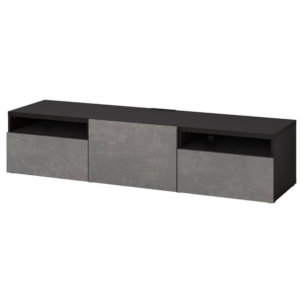 BESTÅ TV bench with drawers and door, black-brown/Kallviken dark grey, 180x42x39 cm