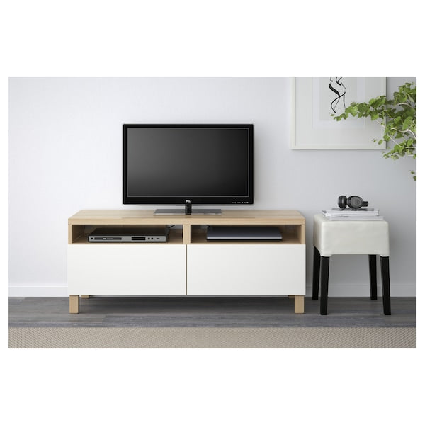 BESTÅ - TV bench with drawers, white stained oak effect/Lappviken white, 120x42x48 cm