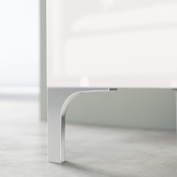 BESTÅ TV bench with drawers, white stained oak effect/Selsviken high-gloss/white, 120x42x48 cm