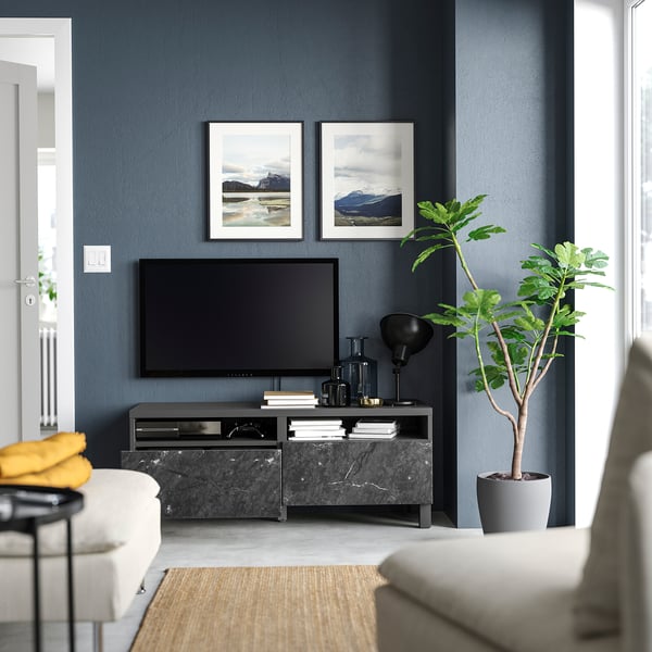 BESTÅ - TV bench with drawers, dark grey/Bergsviken/Stubbarp black, 120x42x48 cm