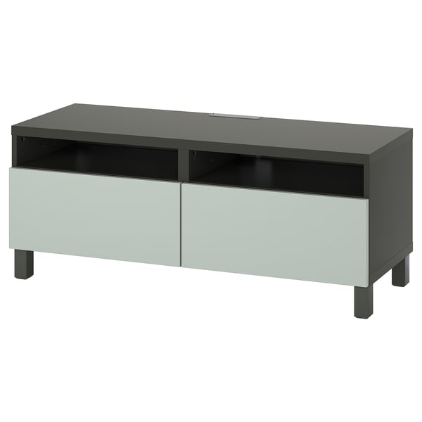 BESTÅ TV bench with drawers, dark grey/Hjortviken/Stubbarp pale grey-green, 120x42x48 cm