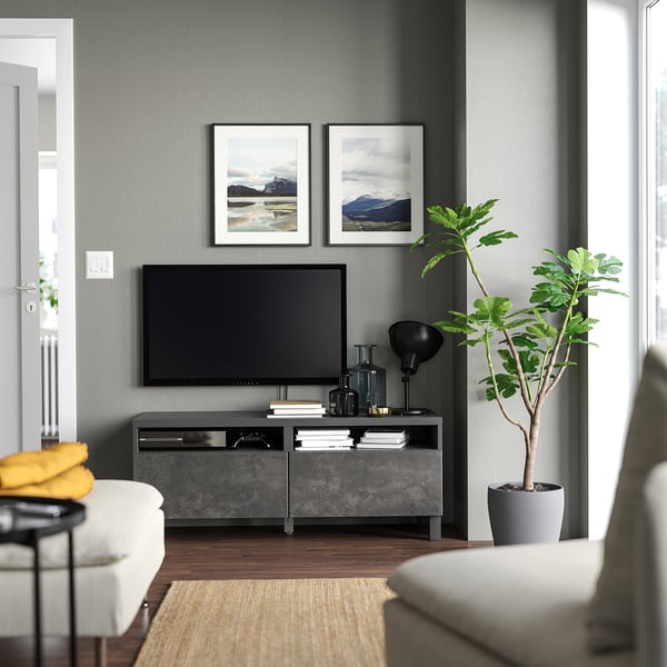 BESTÅ - BESTÅ TV bench with drawers, dark grey/Kallviken/Stubbarp dark grey, 120x42x48 cm