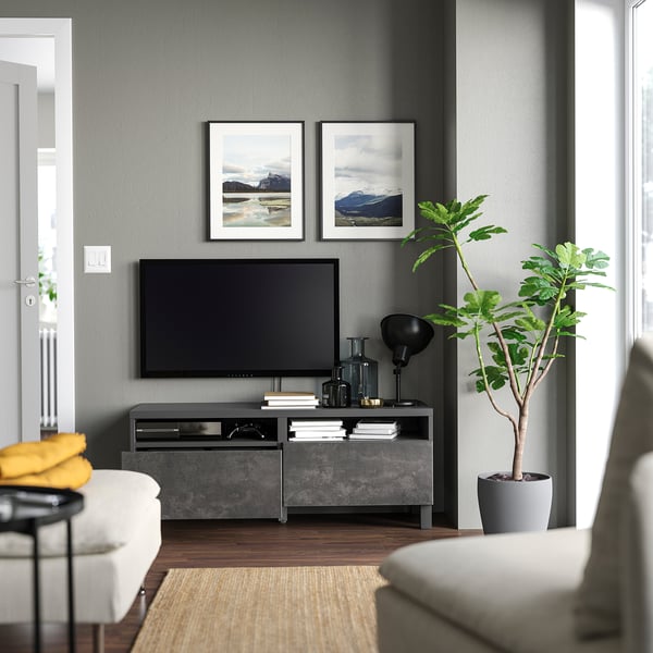 BESTÅ - BESTÅ TV bench with drawers, dark grey/Kallviken/Stubbarp dark grey, 120x42x48 cm