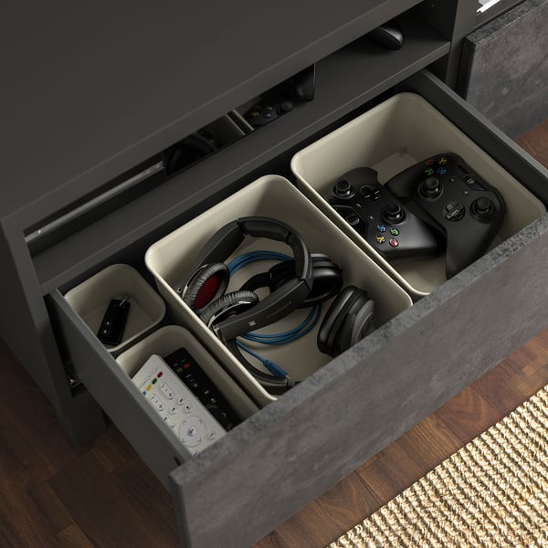 BESTÅ - BESTÅ TV bench with drawers, dark grey/Kallviken/Stubbarp dark grey, 120x42x48 cm