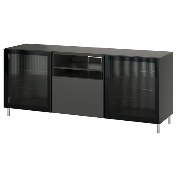 BESTÅ - BESTÅ TV bench with drawers, dark grey Lappviken/Fällsvik anthracite, 180x42x74 cm