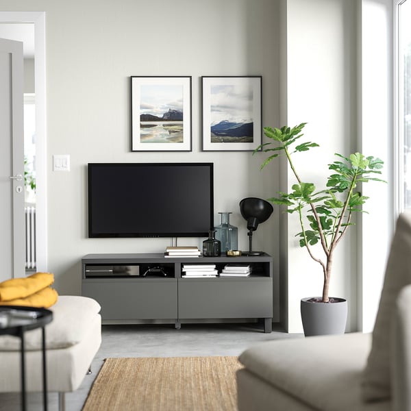 BESTÅ - BESTÅ TV bench with drawers, dark grey/Västerviken/Stubbarp dark grey, 120x42x48 cm