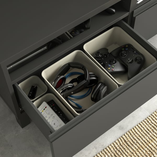 BESTÅ - BESTÅ TV bench with drawers, dark grey/Västerviken/Stubbarp dark grey, 120x42x48 cm