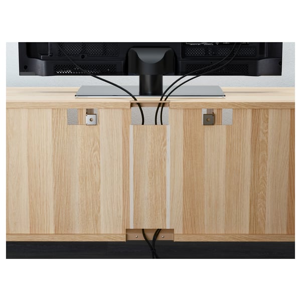 BESTÅ - BESTÅ TV bench with drawers, Lappviken/Sindvik white stained oak eff clear glass, 180x42x74 cm