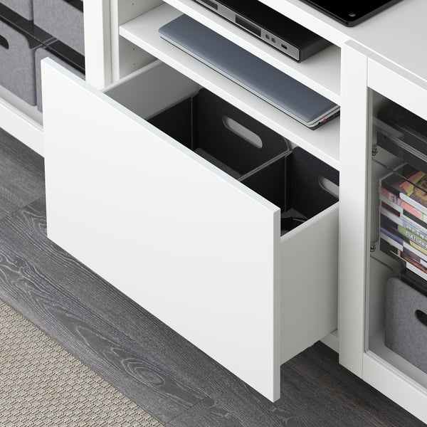 BESTÅ - BESTÅ TV bench with drawers, Lappviken/Sindvik white clear glass, 180x42x74 cm