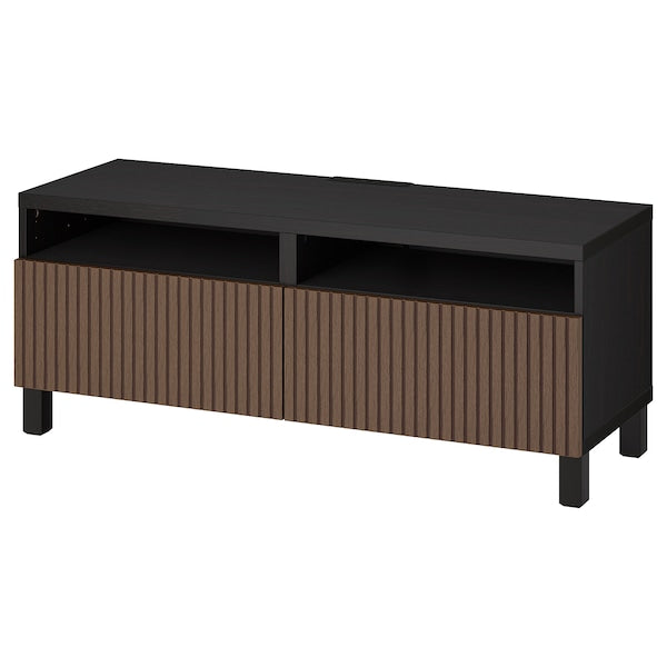 BESTÅ - TV bench with drawers, black-brown Björköviken/Stubbarp/brown stained oak veneer, 120x42x48 cm