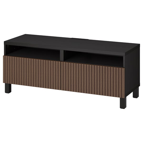 BESTÅ - BESTÅ TV bench with drawers, black-brown Björköviken/Stubbarp/brown stained oak veneer, 120x42x48 cm