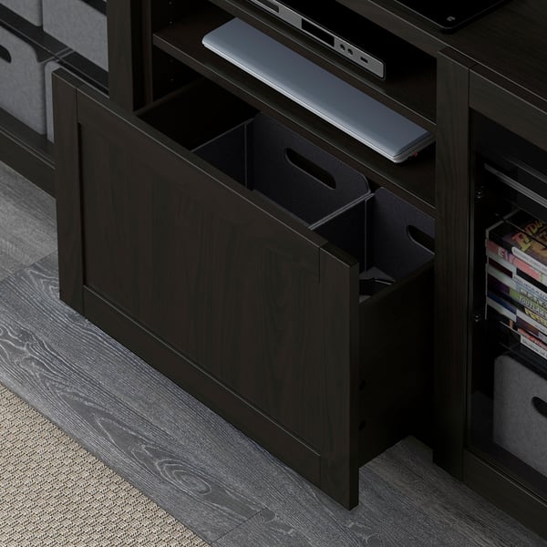 BESTÅ TV bench with drawers, black-brown/Hanviken/Stubbarp black-brown clear glass, 180x42x74 cm