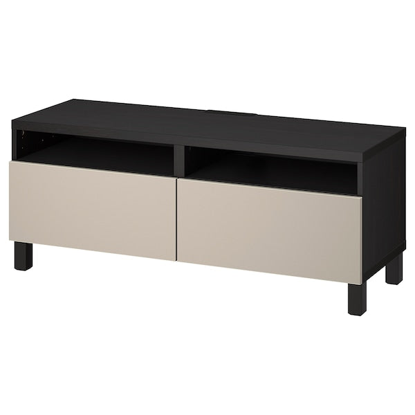 BESTÅ TV bench with drawers, white/Hjortviken/Ösarp pale grey-green, 120x42x48 cm