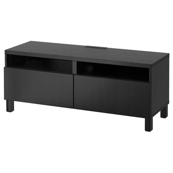BESTÅ TV bench with drawers, white/Lappviken/Stubbarp light grey/beige, 120x42x48 cm