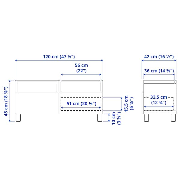 Ikea BESTÅ - TV bench with drawers, black-brown/Selsviken high-gloss/black, 120x42x48 cm