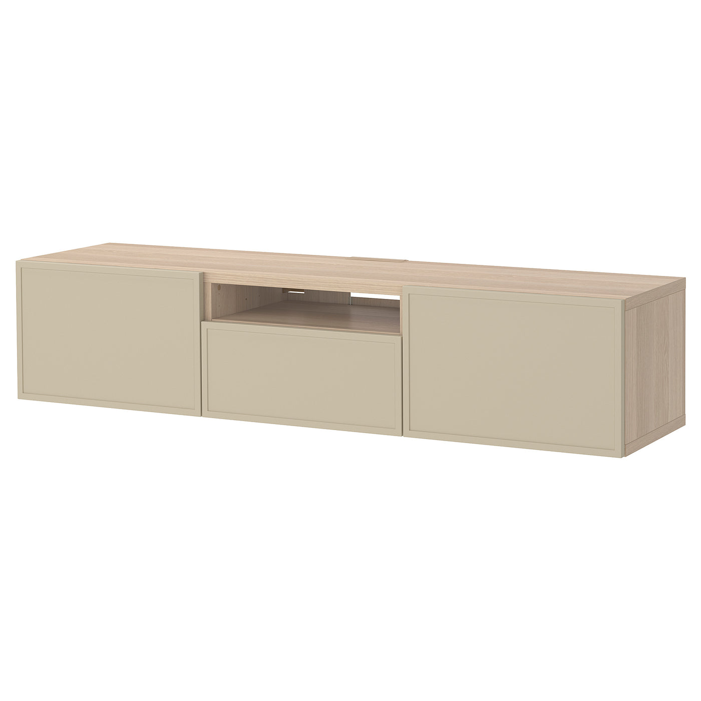 BESTÅ TV bench, white stained oak effect/Krukmakare beige, 180x42x39 cm
