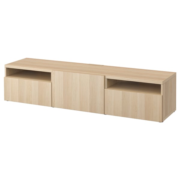 BESTÅ - BESTÅ TV bench, white stained oak effect/Lappviken white stained oak effect, 180x42x39 cm