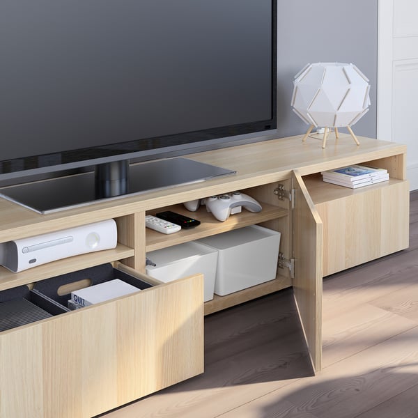 BESTÅ - BESTÅ TV bench, white stained oak effect/Lappviken white stained oak effect, 180x42x39 cm