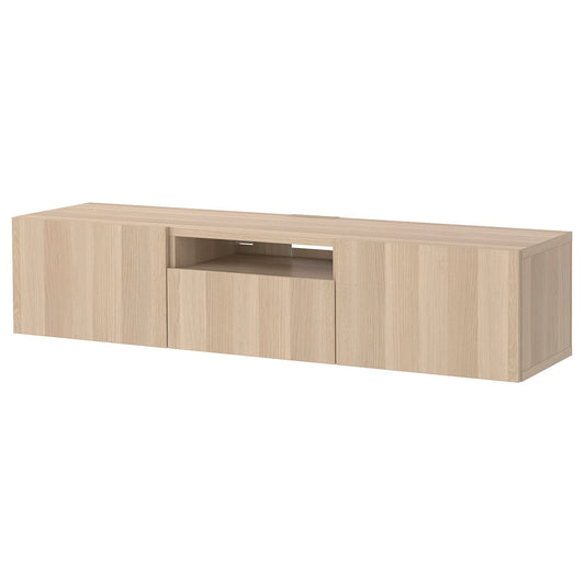 BESTÅ TV bench, white stained oak effect/Lappviken white stained oak effect, 180x42x39 cm