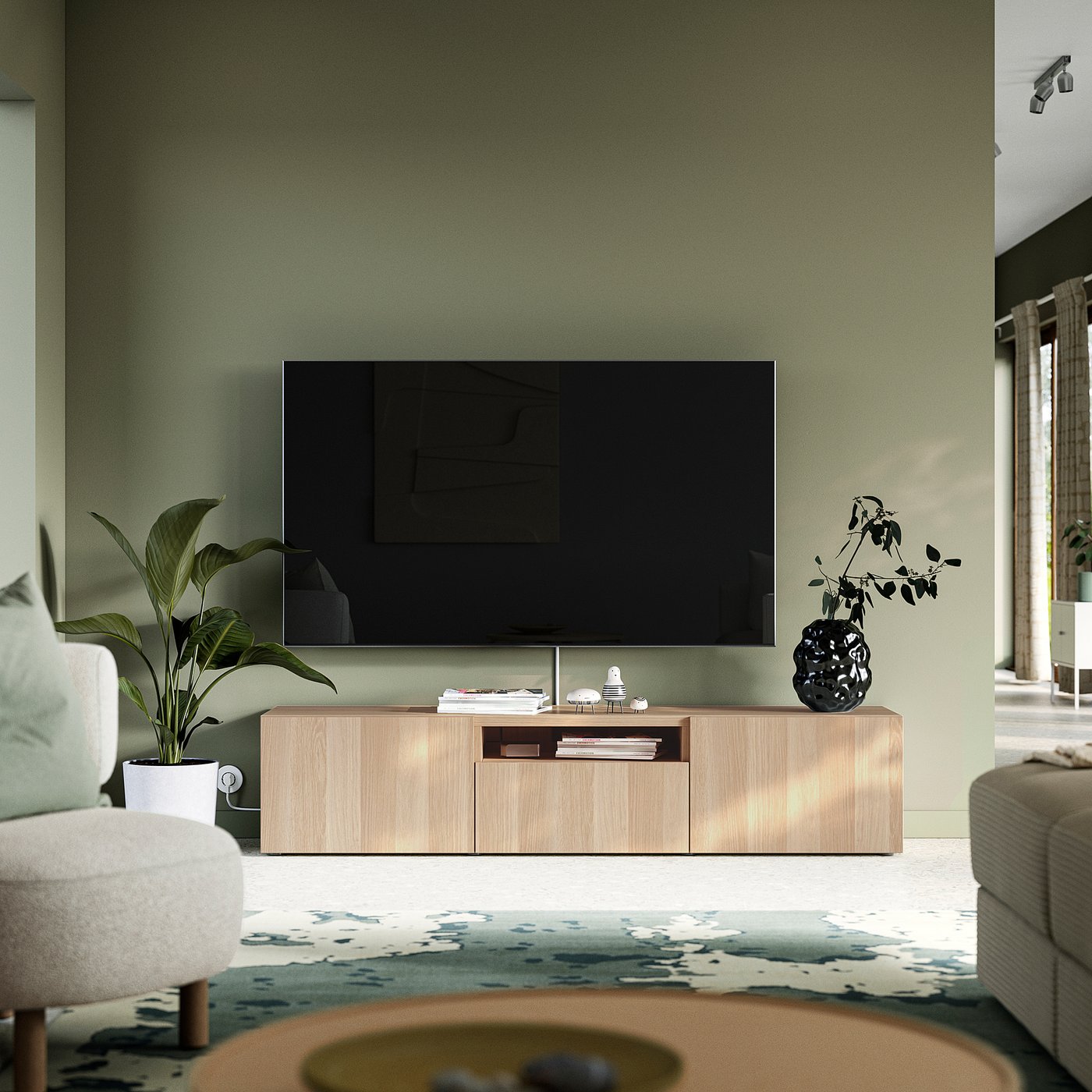 BESTÅ TV bench, white stained oak effect/Lappviken white stained oak effect, 180x42x39 cm