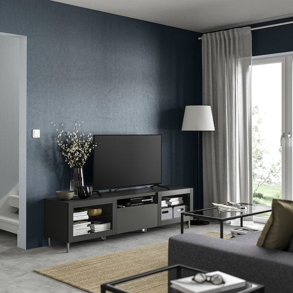 Ikea BESTÅ - TV bench, dark grey Lappviken/Sindvik dark grey, 180x42x48 cm