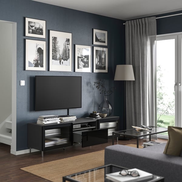 BESTÅ - BESTÅ TV bench, dark grey Selsviken/Fällsvik anthracite, 180x42x48 cm
