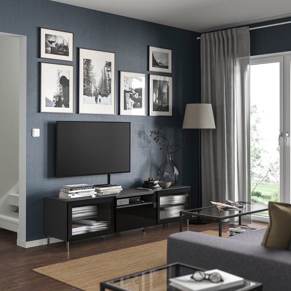 BESTÅ - BESTÅ TV bench, dark grey Selsviken/Fällsvik anthracite, 180x42x48 cm