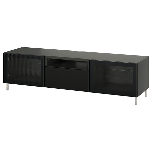 BESTÅ - BESTÅ TV bench, dark grey Selsviken/Fällsvik anthracite, 180x42x48 cm