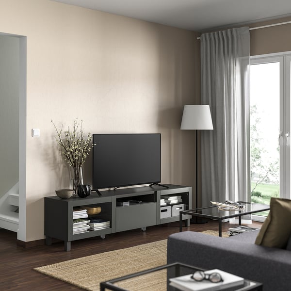 BESTÅ - BESTÅ TV bench, dark grey Sindvik/Lappviken/Stubbarp dark grey, 180x42x48 cm