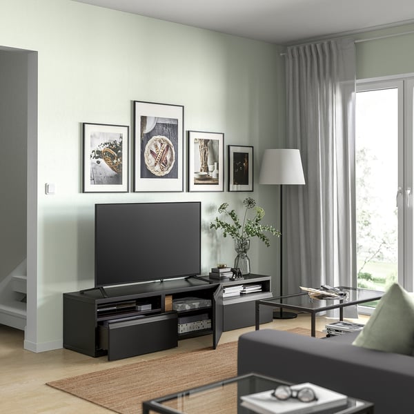 BESTÅ TV bench, black-brown/Hammarsmed anthracite, 180x42x39 cm