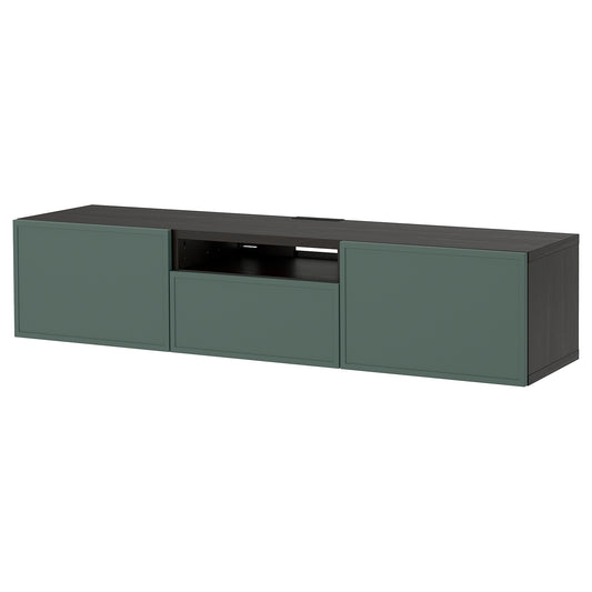 BESTÅ TV bench, black-brown/Krukmakare dark grey-green, 180x42x39 cm