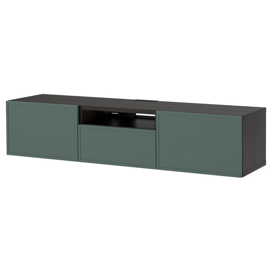 BESTÅ TV bench, black-brown/Krukmakare dark grey-green, 180x42x39 cm
